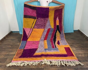 Authentic Multicolor Moroccan Rug, moroccan area carpets boho rug berber rugs Minimalist Boho Rug , Custom Handmade Rug Unique Boujaad Rug