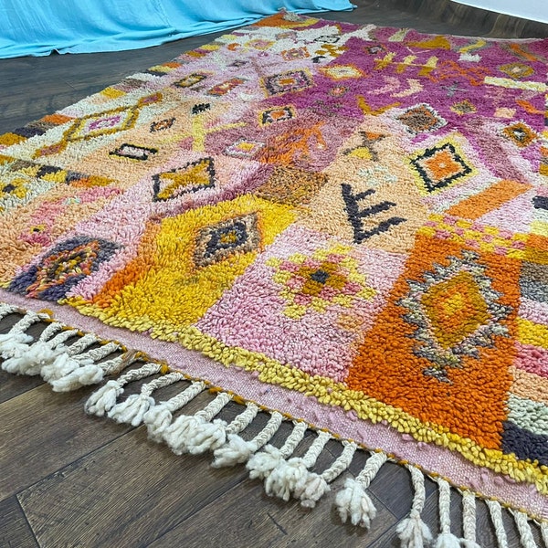 Alfombra púrpura Beni Ourain, alfombra naranja, alfombra de área grande, alfombra personalizada, impresionante alfombra marroquí, alfombra abstracta, alfombra marroquí rosa lisa