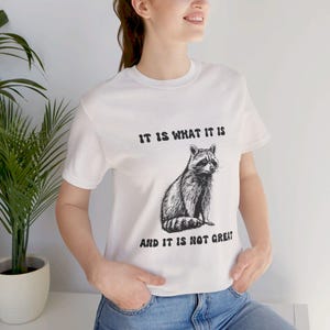 Het is wat het is en het is niet geweldig, T-shirt van jersey met korte mouw, T-shirt voor geestelijke gezondheid, grappig shirt, shirt wasbeer.