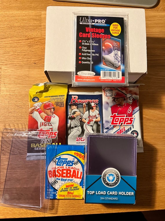 Baseball Packs, Supplies, and Bonus Box - Baseball Card Supplies and Packs  All in One Box! Plus Guaranteed Auto Card or Game Used Card!!! - Etsy