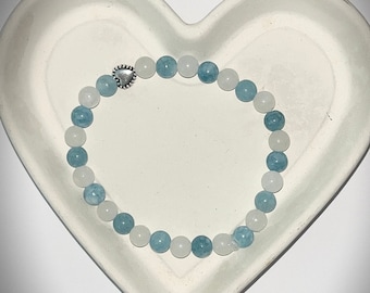 Aquamarine and White Jade Crystal Bracelet