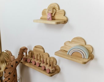 Étagères nuage en bois massif pour chambre d’enfant - LetCloud - Ensemble de 3, fabriqués à la main, décoratifs, art mural de pépinière