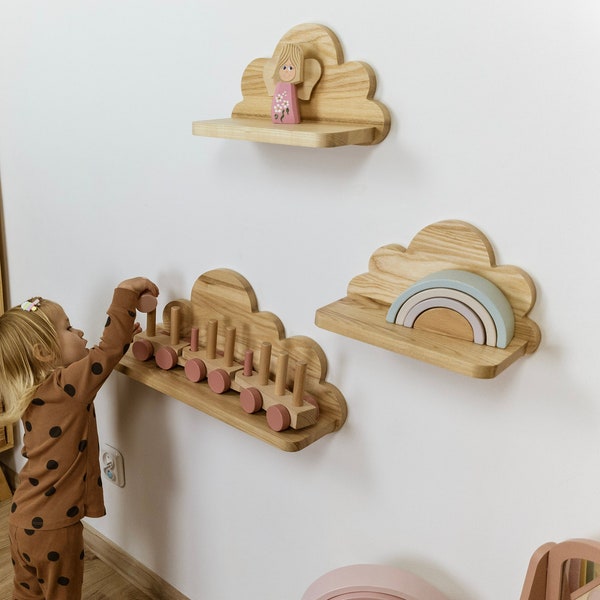 Solid Wood Cloud Shelves for Children's Room - LetCloud - Set of 3, Handcrafted, Decorative, Nursery Wall Art