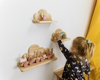Shelves For Children's Room - Set of 3 - Natural Wood Cloud Shelves - LetCloud