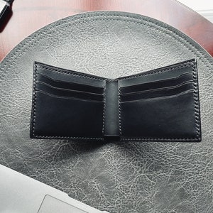 Cartera de cuero para hombre, fabricada en EE. UU., billetera clásica de cuero plegable, billetera para hombre cosida a mano, regalo para hombres, esposos, hijos, billetera negra