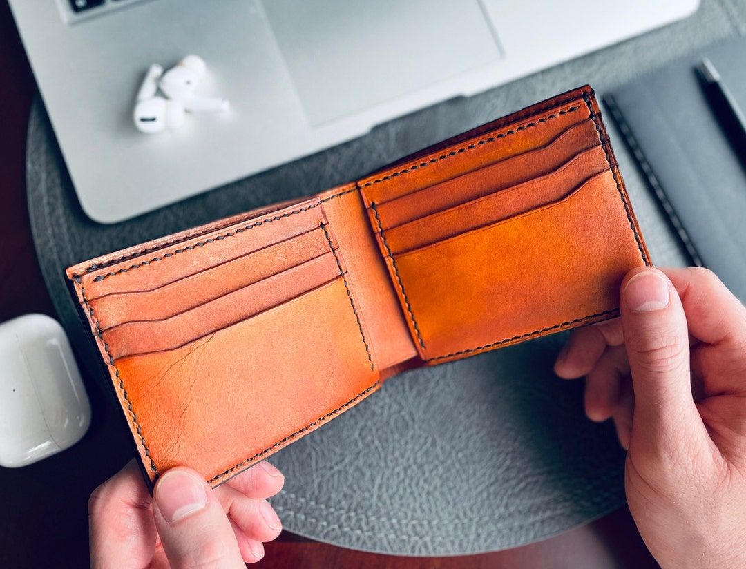 Men's Leather Wallet, Made in USA, Leather Classic Bifold Wallet, Hand Stitched Men's Wallet