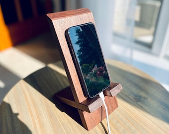 Handmade Walnut Wood Phone Stand: Reversible Desk Accessory