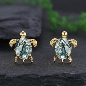 Turtle Moss Agate Earrings Dainty Earrings for Women Birthday Gift for Her Green Moss Agate jewelry Earrings Handmade Earrings