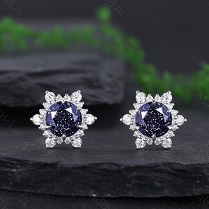 Vintage Rundschliff Blauer Sandstein Ohrringe Galaxy Ohrstecker Schneeflocke Ohrringe Art Deco Ohrring Schmuck für Frauen Jahrestag Geschenk