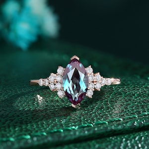 Alexandrite Engagement Ring Wedding Ring Set Marquise Cut Ring Anniversary Ring Statement Ring Promise Ring Gift For Her Art Deco Ring