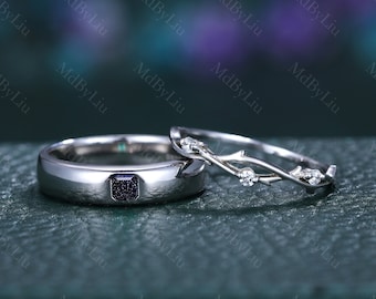 Orion Nebula Ring Set, Matching Promise Rings for Couples, Blue Sandstone Rings Engagement Ring Moissanite and Sandstone Anniversary Gift