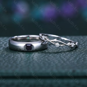 Orion Nebula Ring Set, Matching Promise Rings for Couples, Blue Sandstone Rings Engagement Ring Moissanite and Sandstone Anniversary Gift