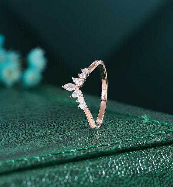 Curved Diamond Wedding Band Marquise Cut Layering Ring Engagement Contour Band Stackable Ring Gift for Her Etsy Canada