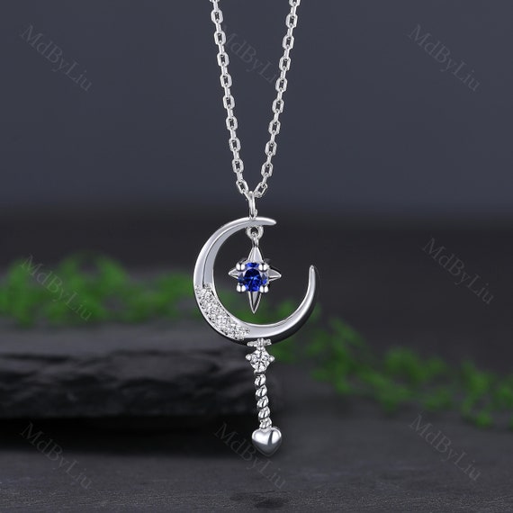 ハンドメイドアクセサリー moon様☆ Crescent Moon Necklace Sterling Silver Sapphire Pendant Moon