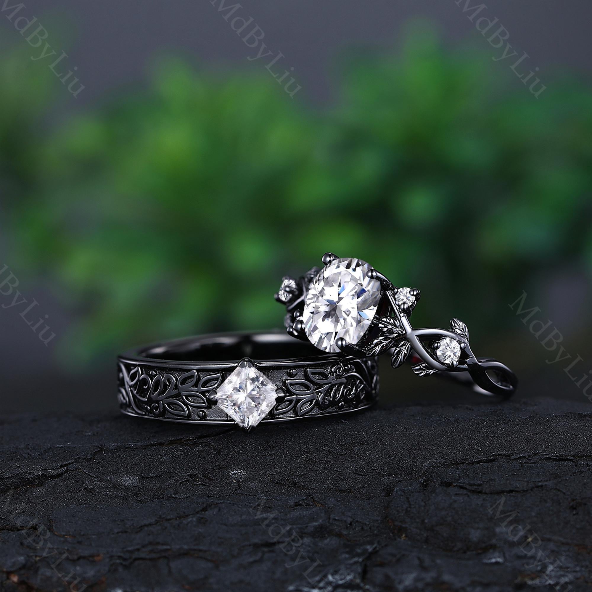 Moissanite Engagement Ring Set Leaf and Vine Design Wedding Ring 