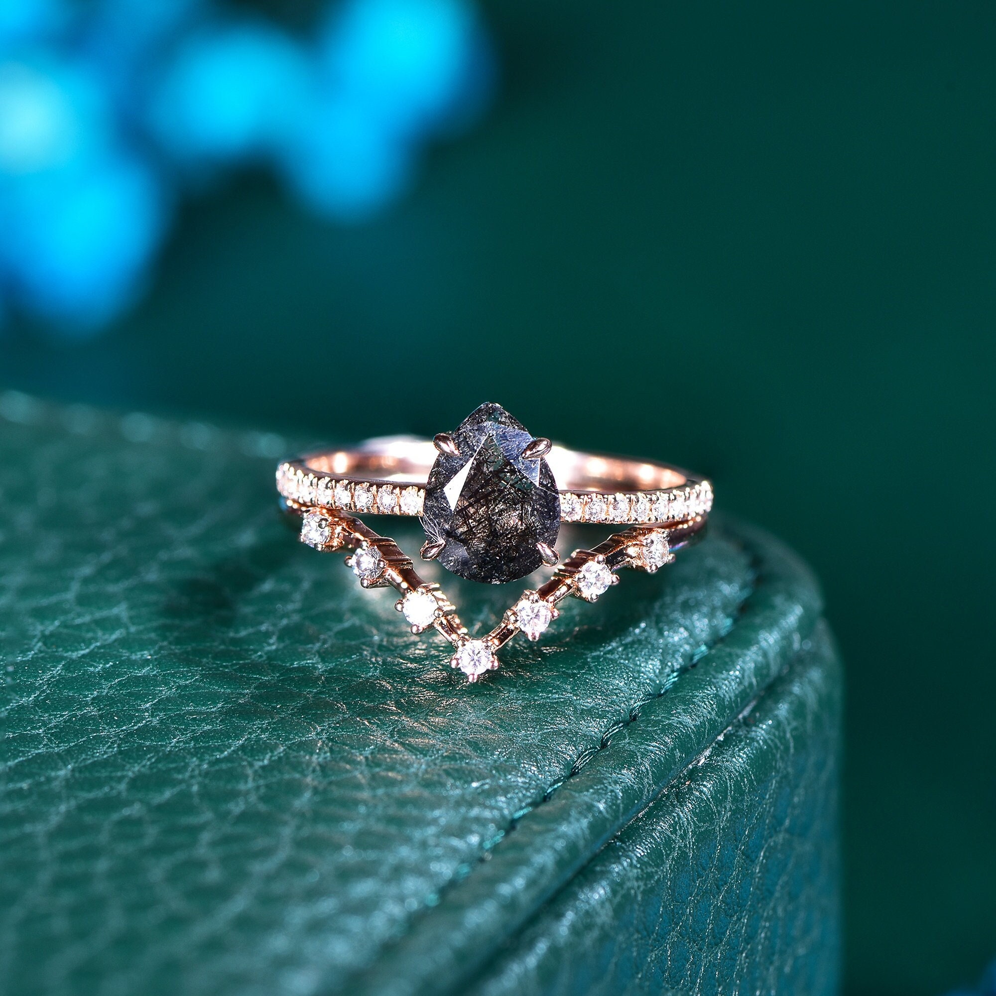 Pear cut black shop diamond engagement ring