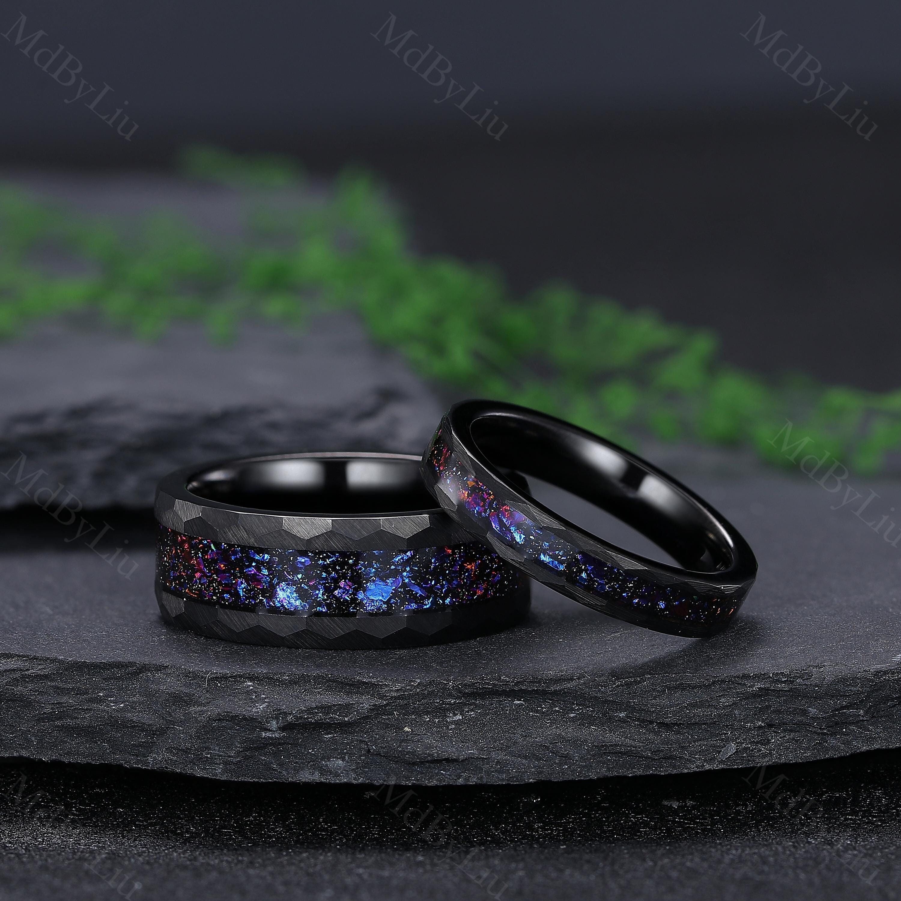Gemstones 凛 Gothic Colorful Gravel Tungsten Steel Ring, Alexandrite and