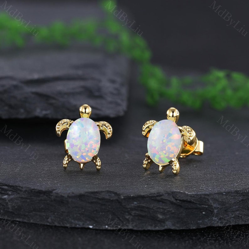 Opal Turtle Stud Earrings