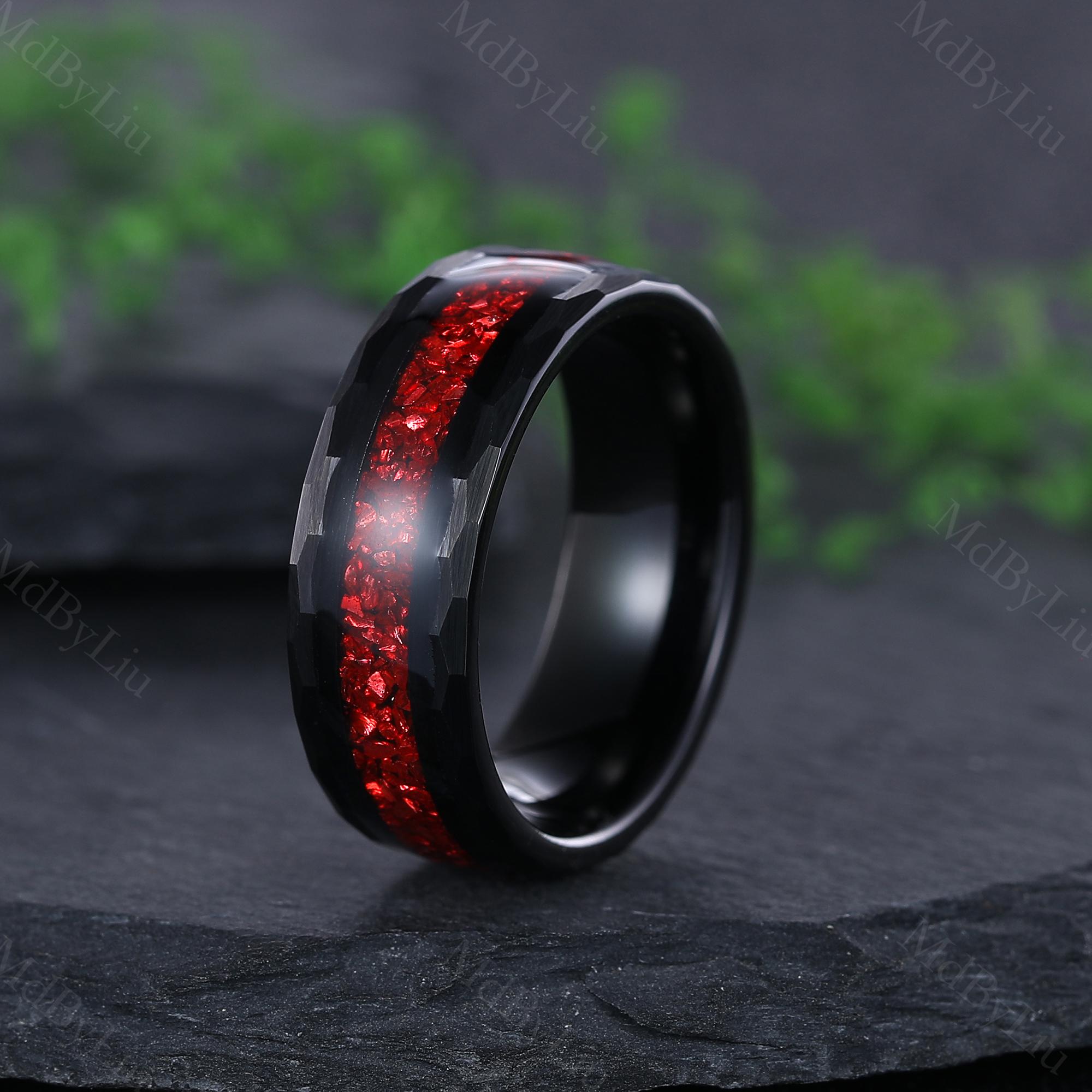 Red Tungsten Red Gemstone Tungsten Black and Red Tungsten Ring Tungsten ...