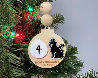 Funny Cat Christmas Ornament: Broken Ornament Tracker with Dry Erase Marker