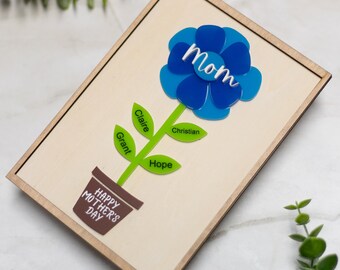 Personalized Mother's Day Flower Sign: Custom Wood & Acrylic Decor