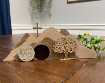 Laser Cut Wood Easter Decoration: 'He is Risen' Empty Tomb Display