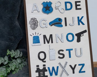 Police ABCs, Police Alphabet, Wood Wall Art