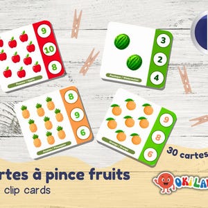 Cartes à pince - Fruits & Nombres 1 à 10 | Fruit Clip Cards - Numbers 1 to 10