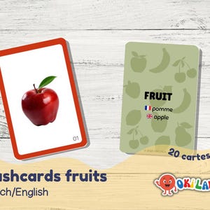 Flashcards PDF Français Anglais – 20 cartes illustrées | French English Vocabulary Flashcards PDF | Fruits | Bilingual Learning for Kids