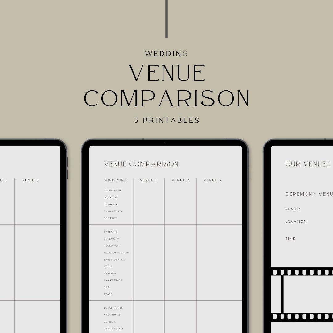 Wedding Venue Comparison Lists Printable Wedding Planner Etsy