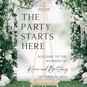 The Party Starts Here Wedding Reception Sign, Personalized Reception Sign, Acrylic Wedding Signs, Minimalist Wedding Sign, Reception Decor