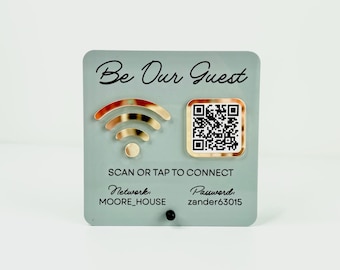 Acrylic WiFi Sign with QR Code, Airbnb Sign - Choose Size and Colors, WiFi Porter