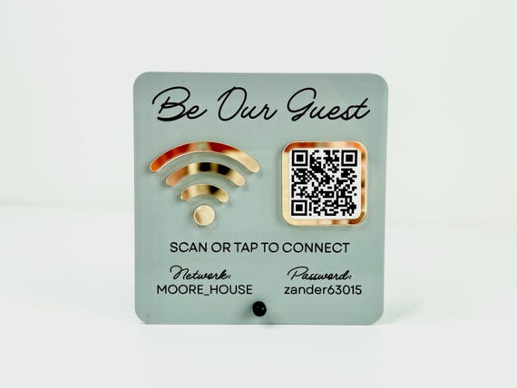 Acrylic WiFi Sign with QR Code, Airbnb Sign - Choose Size and Colors, WiFi Porter