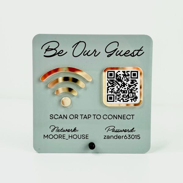 Acrylic WiFi Sign with QR Code, Airbnb Sign - Choose Size and Colors, WiFi Porter