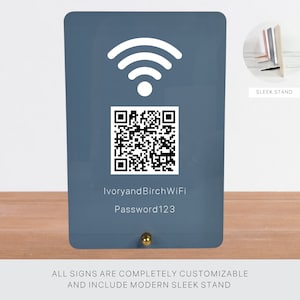 Acrylic QR Wifi Password Sign With Stand - Table Sign for Home Airbnb Rental Small Business Salon Restaurant Bar Hotel Cafe