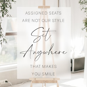 No Seating Chart Sign, Open Seating Chart, Wedding Reception Decor, Assigned Seating Is Not Our Style Sit Anywhere That Makes You Smile