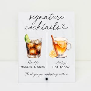 Signature Cocktail Drink Menu Personalized His and Hers Drink Menu - Acrylic Wedding Bar Sign