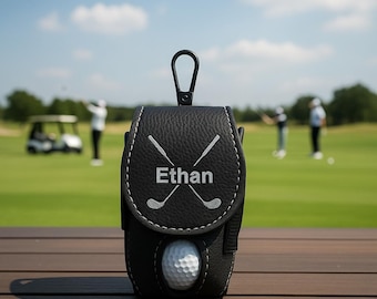 Personalized Leather Golf Ball Bag with Tee Holder Stylish Mini Pouch for Golf Players