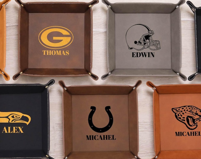 Custom Vegan Leather Catchall Tray for Football Team, Football Player Gift,Fathers Day Gift