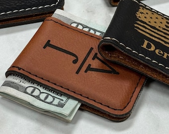 Custom Laser Engraved Leather Money Clip Wallet