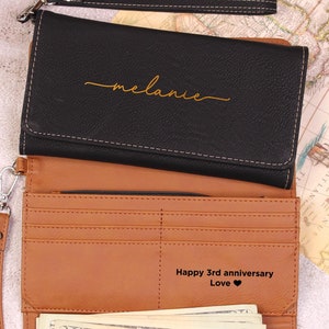 Personalized Leatherette Wallet For Her, Mom Wallet With Zipper, Floral Monogram purse, red women wallet, green lover gift, vegan gifts idea