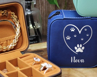 Pet Owner Gift, Dog Name Engraving, Jewelry Boxes for traveler, Dog mom, Cat mom, travel accessory storage, Pet Memorial Gift, Paw Design