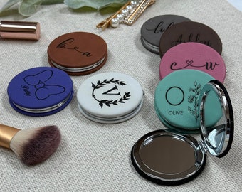 Personalized Engraved Compact Mirror, Hand Mirror, Make up Mirror for Mom, Bachelorette Party Leather Bulk Gift Ideas, Wedding Party Favors