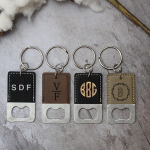 Customized Bottle Opener Keychain, Leatherette bulk Keychain for Men, Vegan Leather Gift Ideas, Engraved Bottle Opener, Groomsmen gift ideas