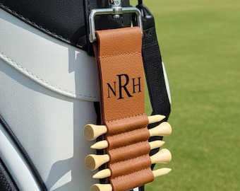 Engraved Leather Golf Bag Tag, Personalized Golf Tee Holder