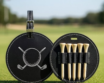Engraved PU Leather Golf Bag Tag with Tees, Personalized Golf Gift