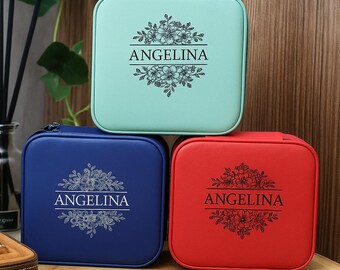 Custom Birth Flower Vegan Leather Jewelry Travel Case