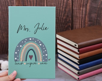 Personalized for Teacher Gift Journal, Custom Coworker Gifts,  Vegan Leather Lined Notebookt