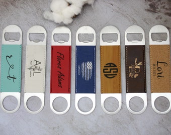Custom Engraved Vegan Leather Bottle Opener, Personalized Gift