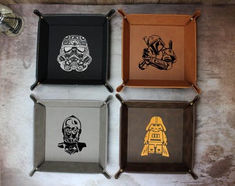 Custom Vegan Leather Catchall Tray, S Wars Gift, Snap Tray